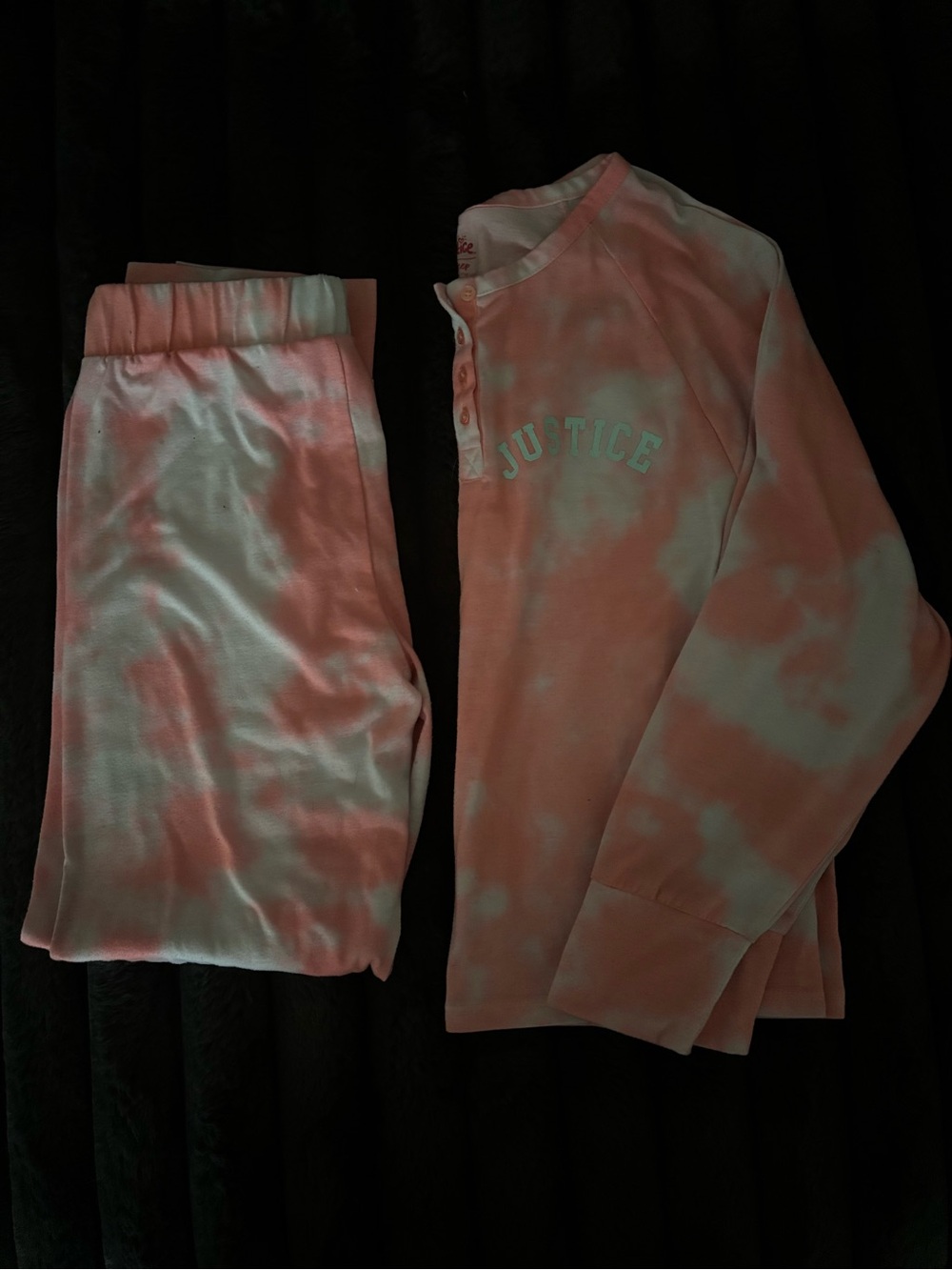 Justice Pink and White Tie-Dye Long Sleeve Pajama Set